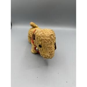 Vintage Stuffed Dog Plush Mohair Style Toy Bell Collar Primitive 6”